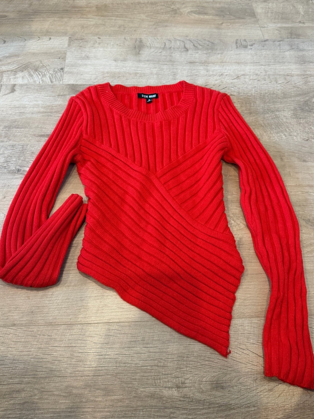 Steve Madden Red Asymmetrical Rib Sweater